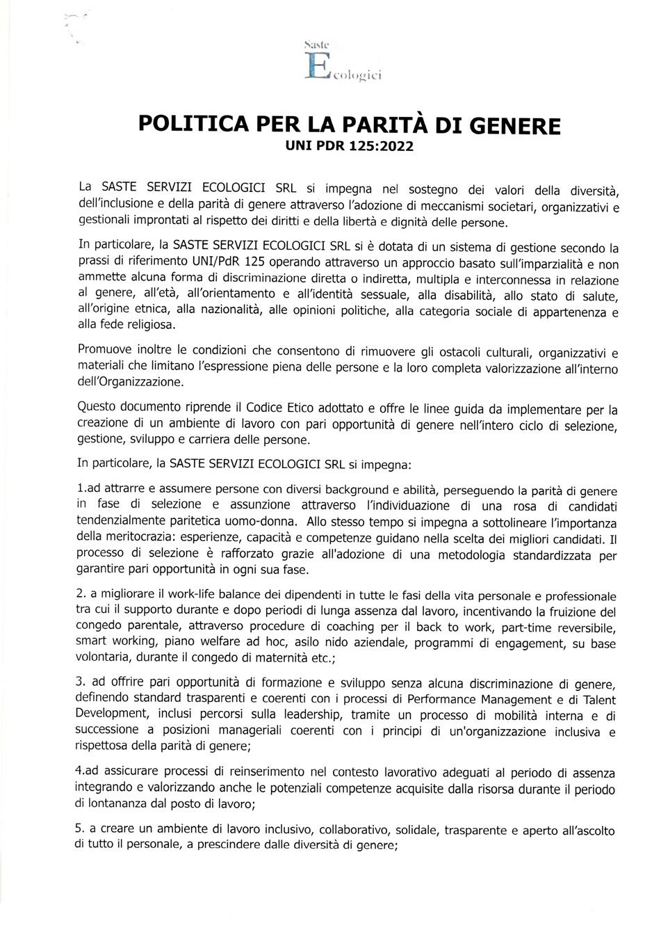 Politica per la parit� di genere